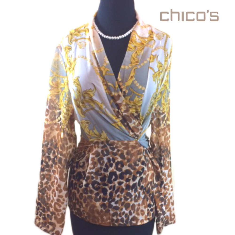 CHICO'S TRAVELERS Sheer Panel Animal Printed  Sz 2